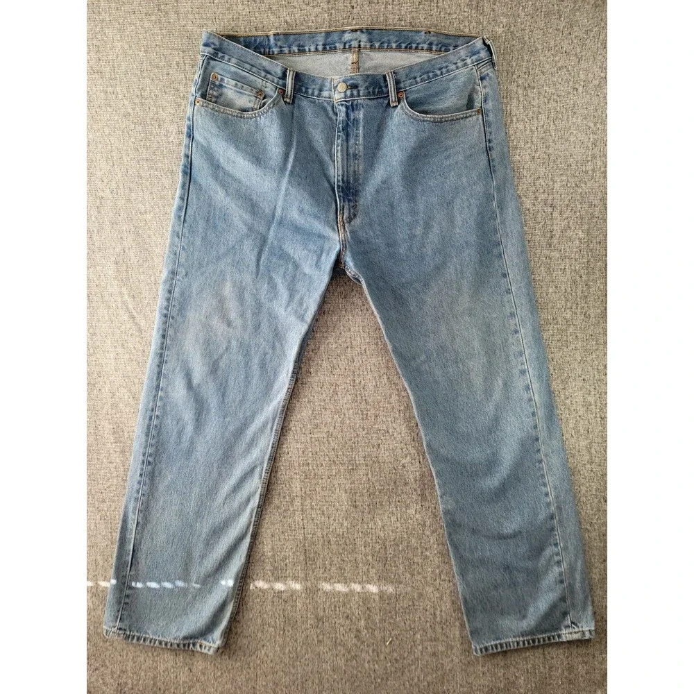 Levi's 505 Jeans Mens 42x32 Light Wash Regular Fit Straight Leg Blue Denim